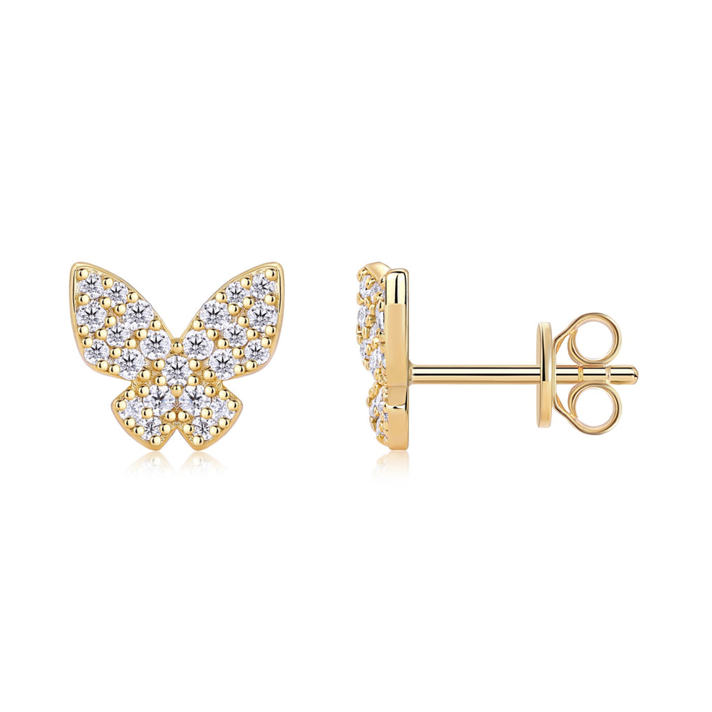 Ala Moissanite Butterfly Stud Earrings in Gold-Tone Sterling Silver