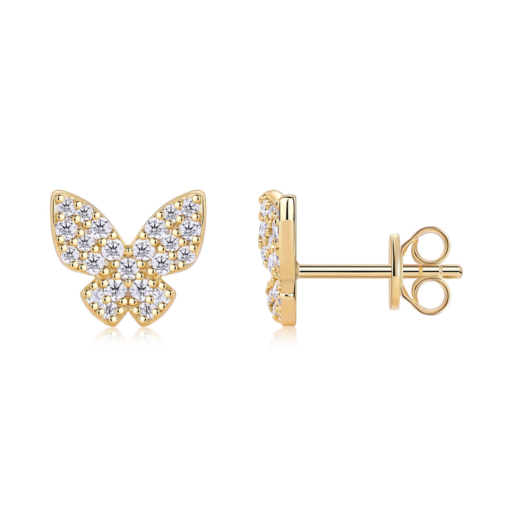 Ala Moissanite Butterfly Stud Earrings in Gold-Tone Sterling Silver