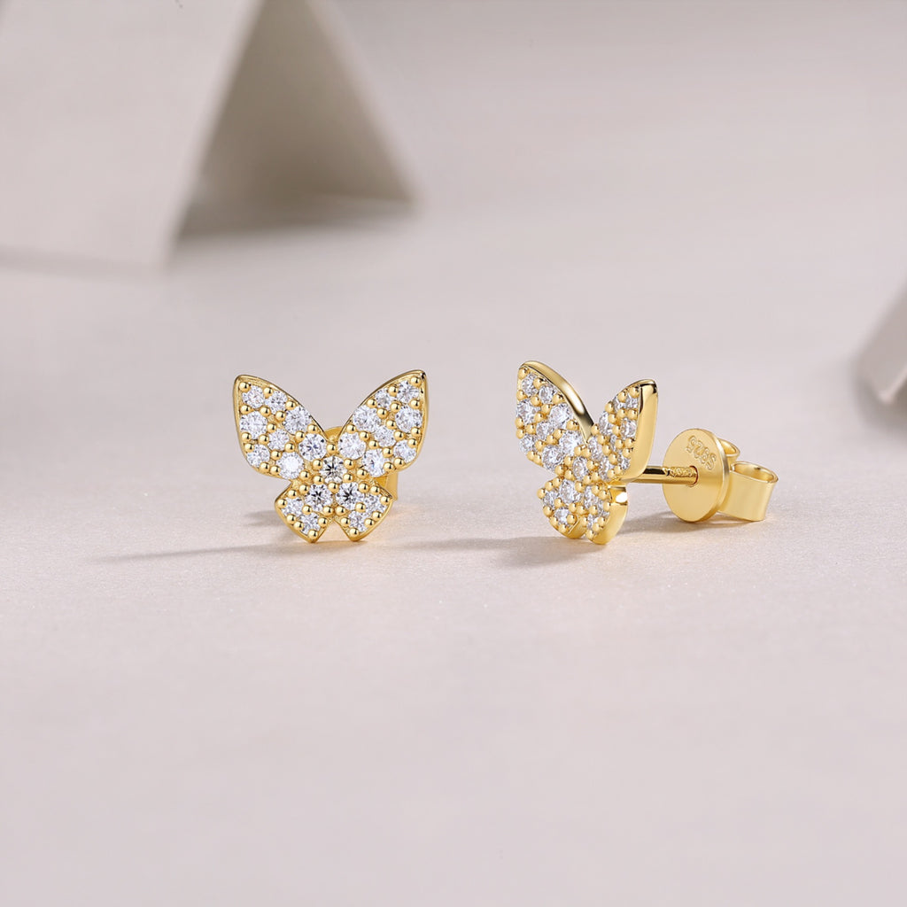 Ala Moissanite Butterfly Stud Earrings in Gold-Tone Sterling Silver