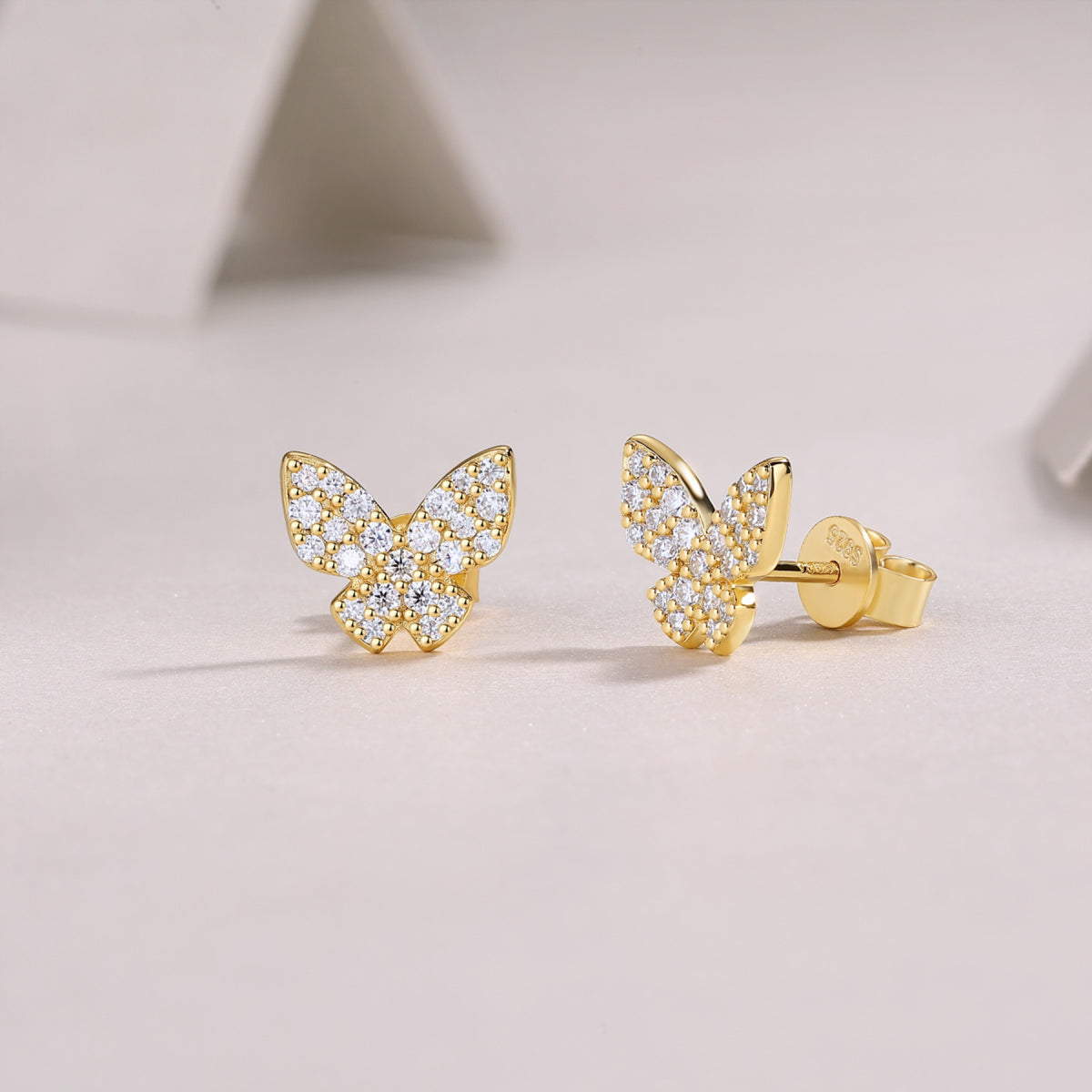 Ala Moissanite Butterfly Stud Earrings in Gold-Tone Sterling Silver