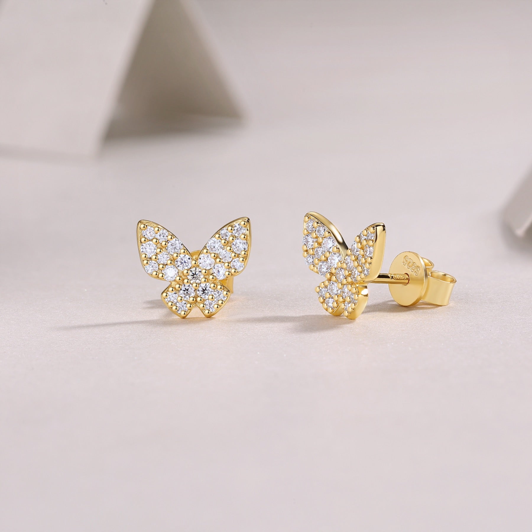 Ala Moissanite Butterfly Stud Earrings in Gold-Tone Sterling Silver