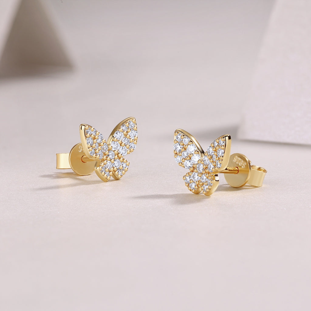 Ala Moissanite Butterfly Stud Earrings in Gold-Tone Sterling Silver