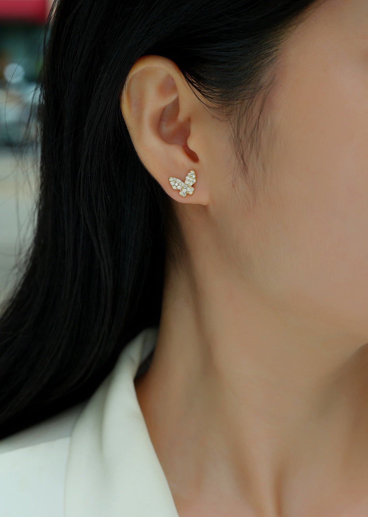 Ala Moissanite Butterfly Stud Earrings in Gold-Tone Sterling Silver