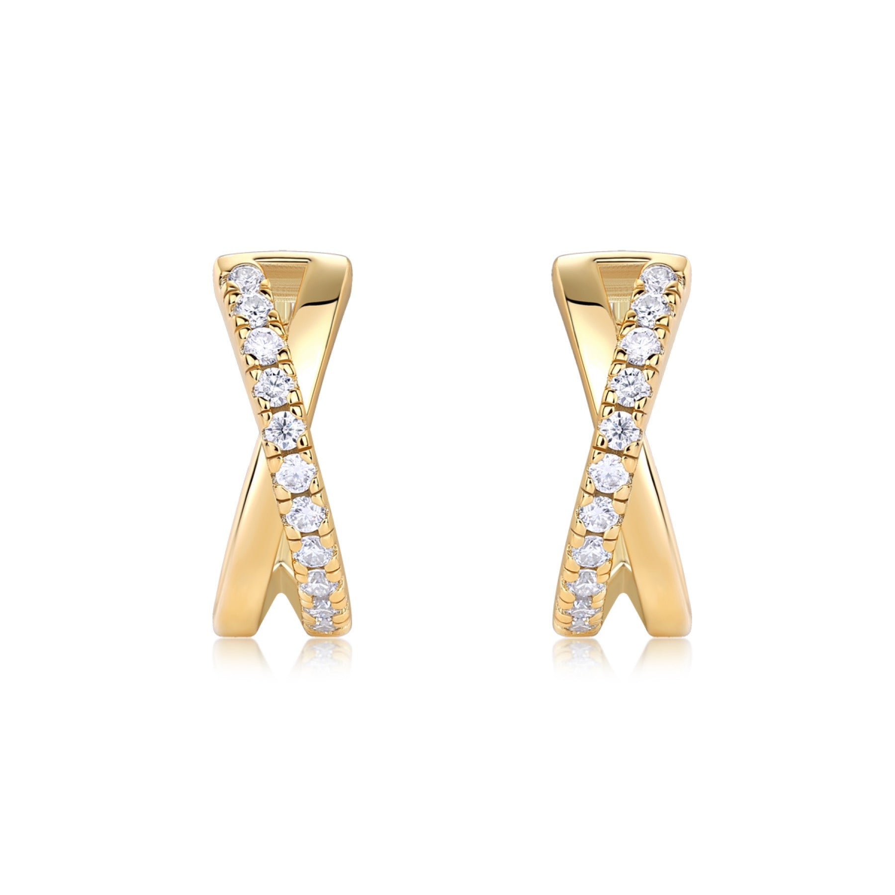 Incrocio Moissanite Huggie Hoop Earrings in Gold-Tone Sterling Silver