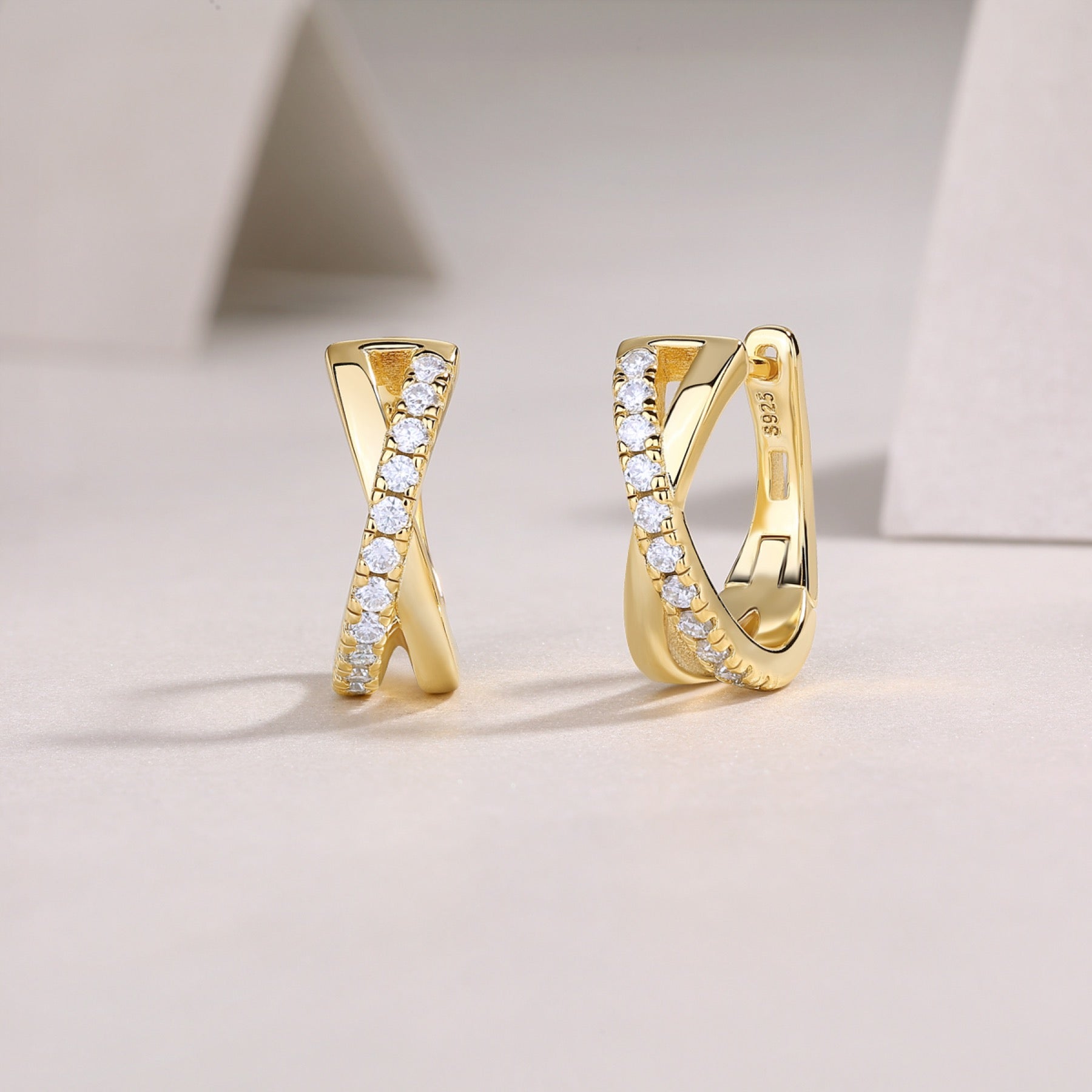 Incrocio Moissanite Huggie Hoop Earrings in Gold-Tone Sterling Silver