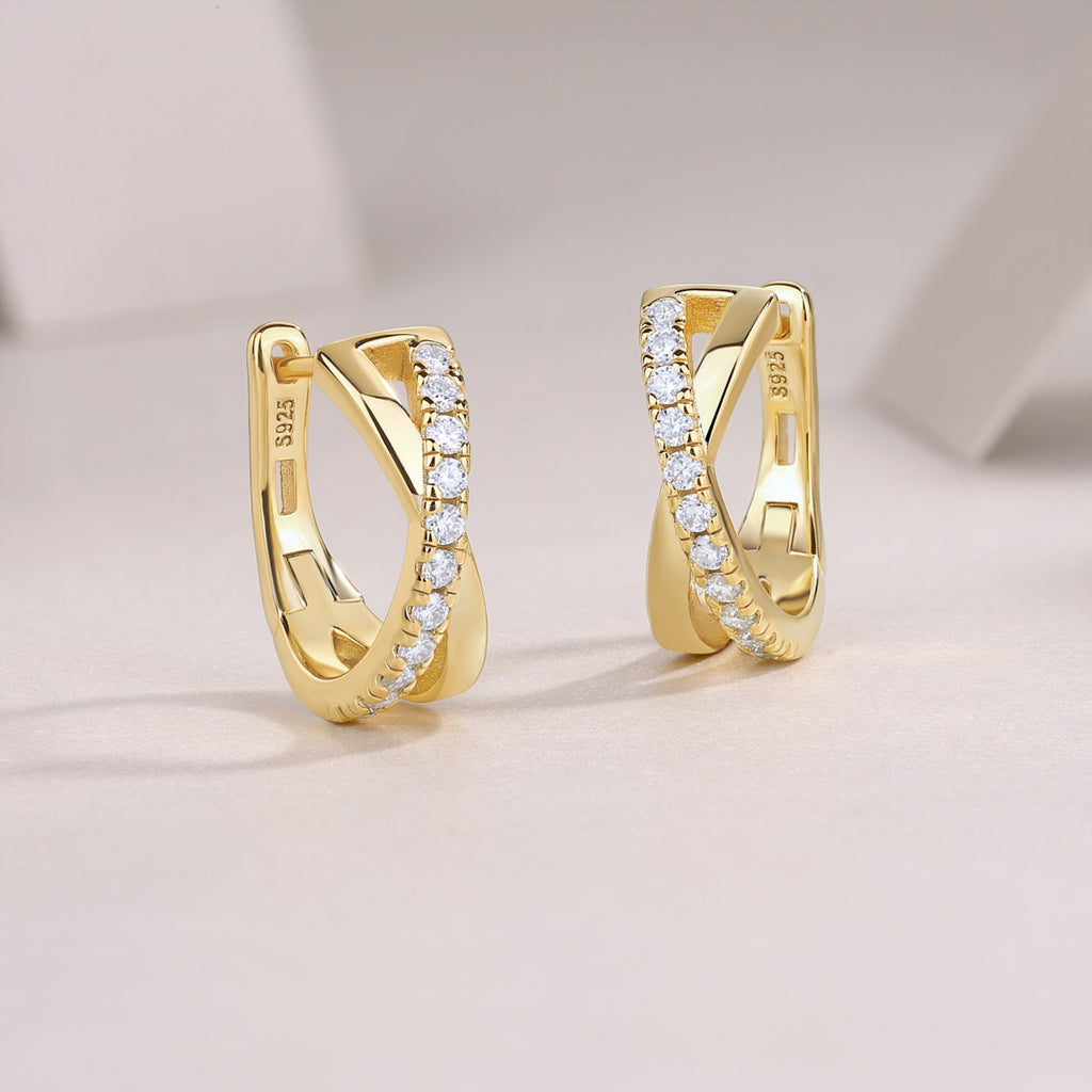 Incrocio Moissanite Huggie Hoop Earrings in Gold-Tone Sterling Silver