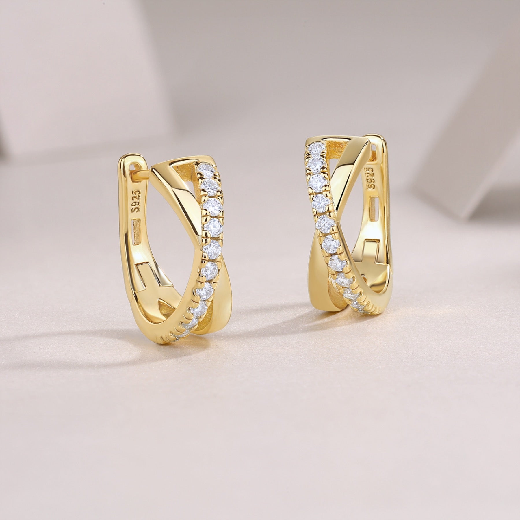 Incrocio Moissanite Huggie Hoop Earrings in Gold-Tone Sterling Silver