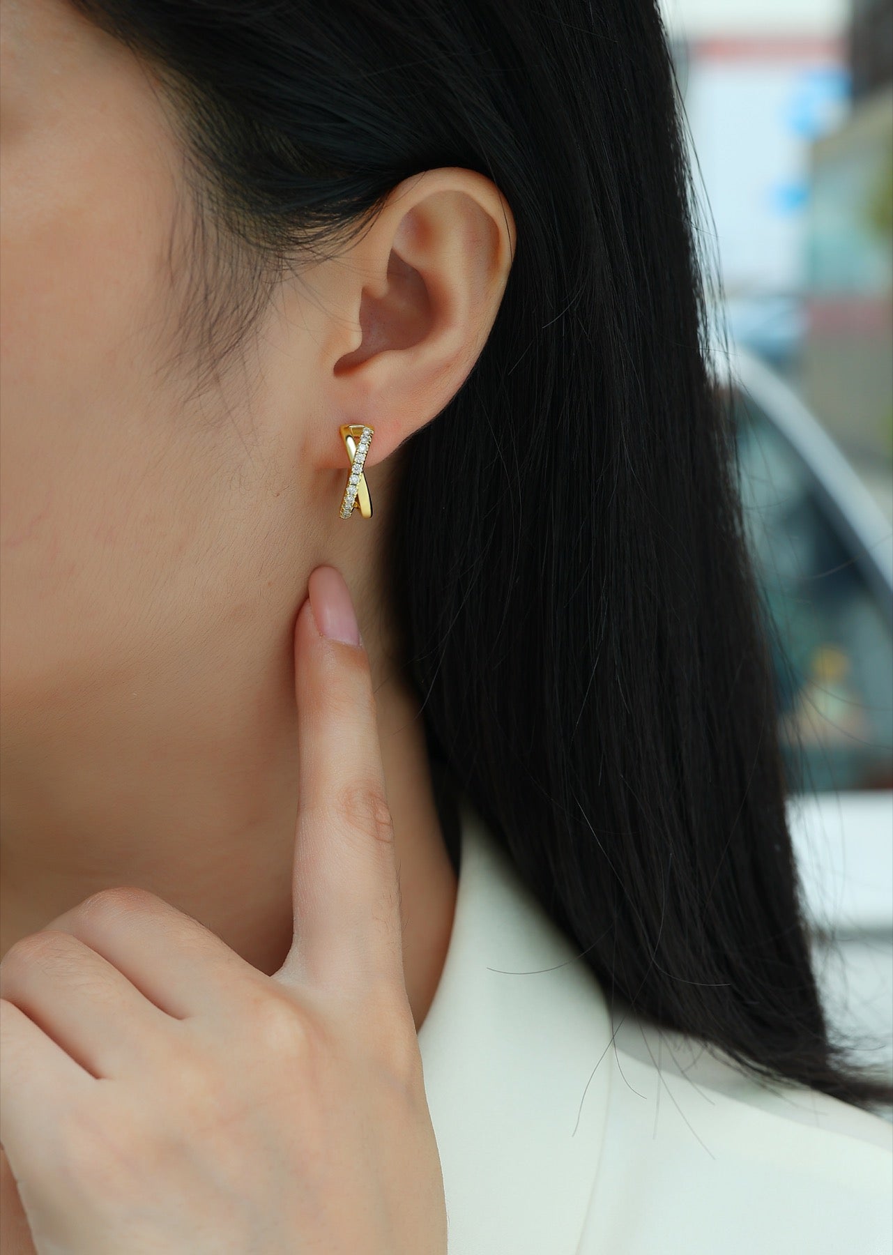 Incrocio Moissanite Huggie Hoop Earrings in Gold-Tone Sterling Silver