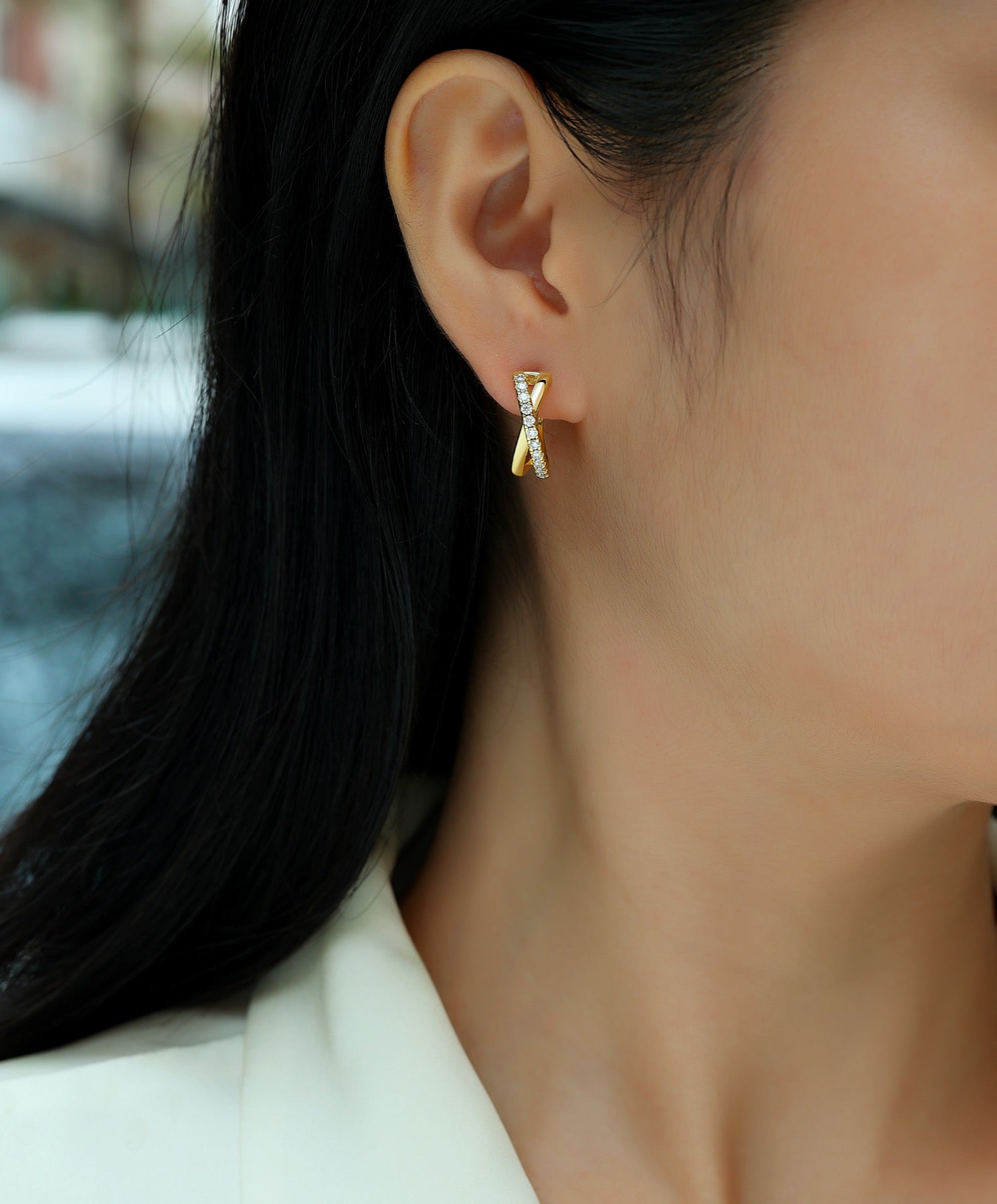 Incrocio Moissanite Huggie Hoop Earrings in Gold-Tone Sterling Silver
