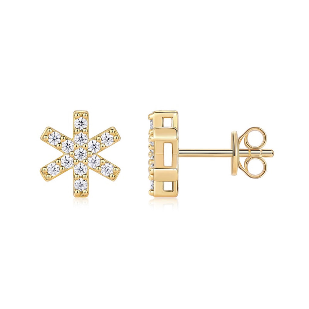 Fiocco Moissanite Snowflake Stud Earrings in Gold-Tone Sterling Silver