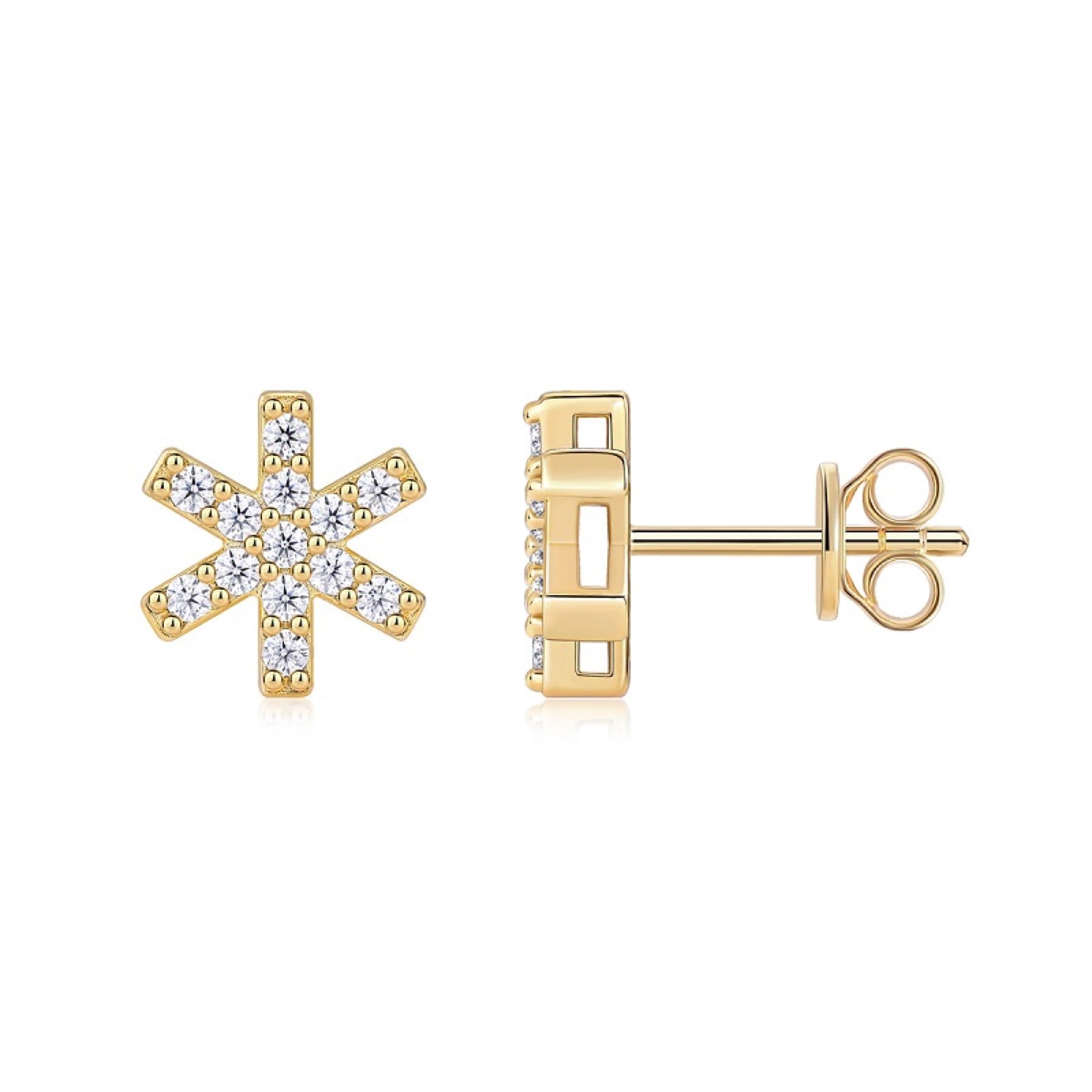 Fiocco Moissanite Snowflake Stud Earrings in Gold-Tone Sterling Silver