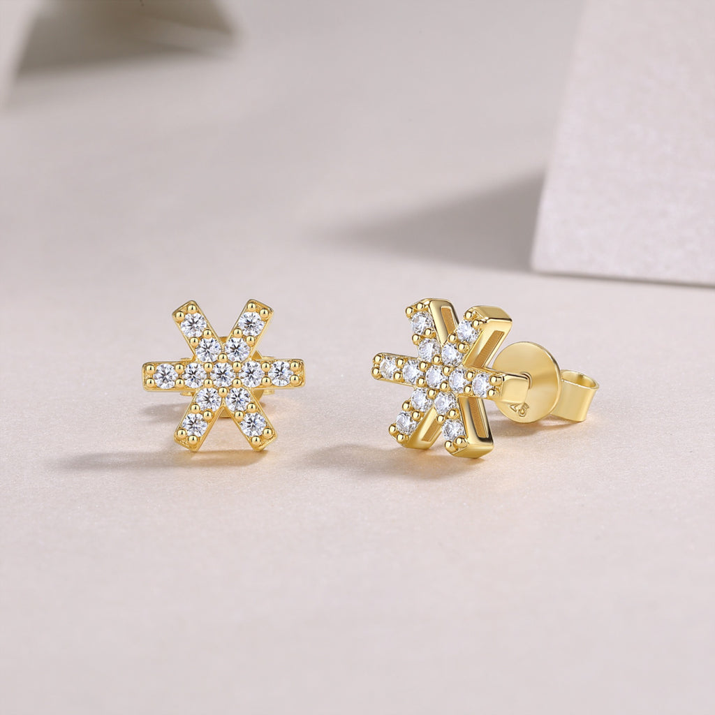 Fiocco Moissanite Snowflake Stud Earrings in Gold-Tone Sterling Silver