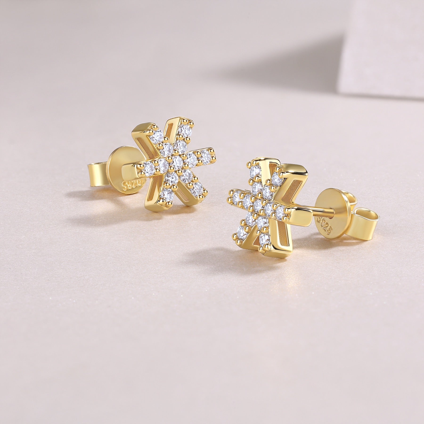 Fiocco Moissanite Snowflake Stud Earrings in Gold-Tone Sterling Silver