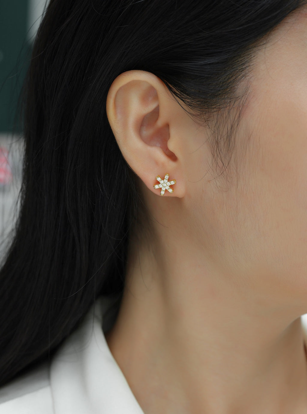 Fiocco Moissanite Snowflake Stud Earrings in Gold-Tone Sterling Silver