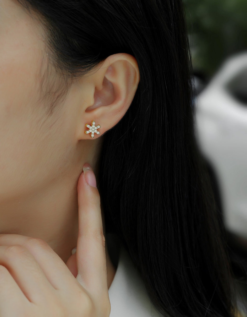 Fiocco Moissanite Snowflake Stud Earrings in Gold-Tone Sterling Silver
