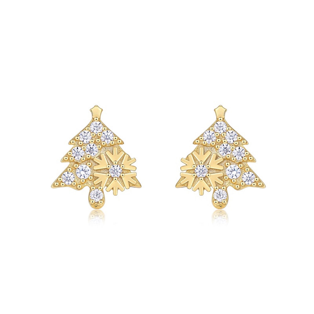 Abete Moissanite Christmas Tree Stud Earrings in Gold-Tone Sterling Silver