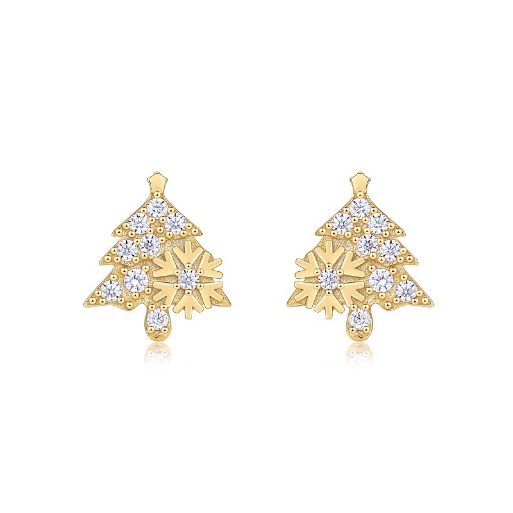 Abete Moissanite Christmas Tree Stud Earrings in Gold-Tone Sterling Silver