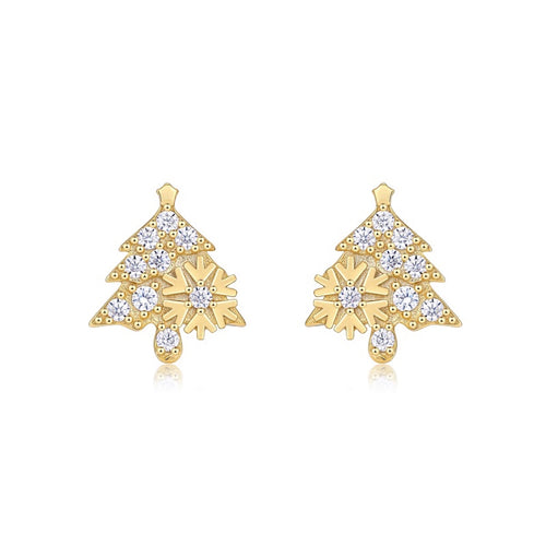 Abete Moissanite Christmas Tree Stud Earrings in Gold-Tone Sterling Silver