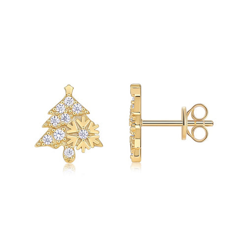 Abete Moissanite Christmas Tree Stud Earrings in Gold-Tone Sterling Silver
