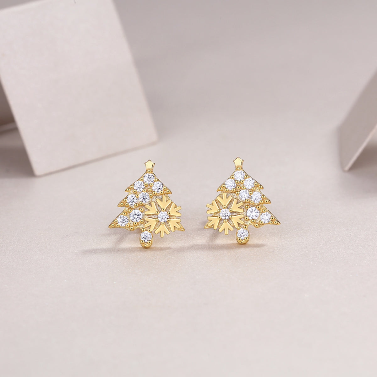 Abete Moissanite Christmas Tree Stud Earrings in Gold-Tone Sterling Silver