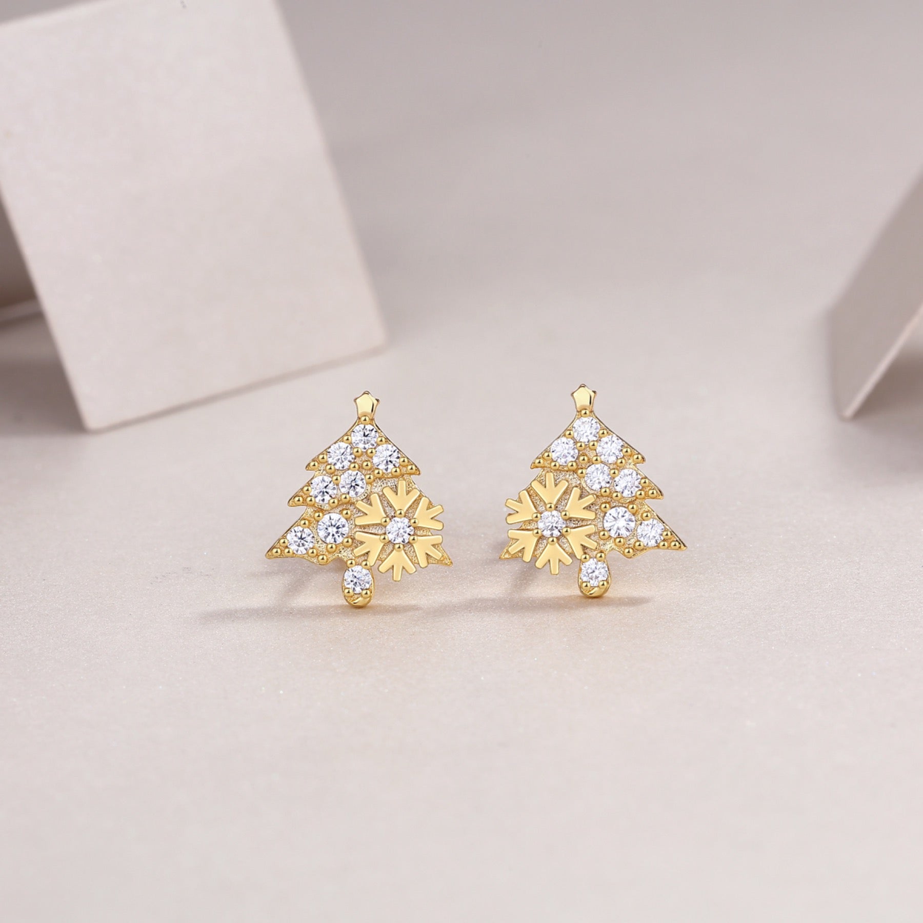 Abete Moissanite Christmas Tree Stud Earrings in Gold-Tone Sterling Silver