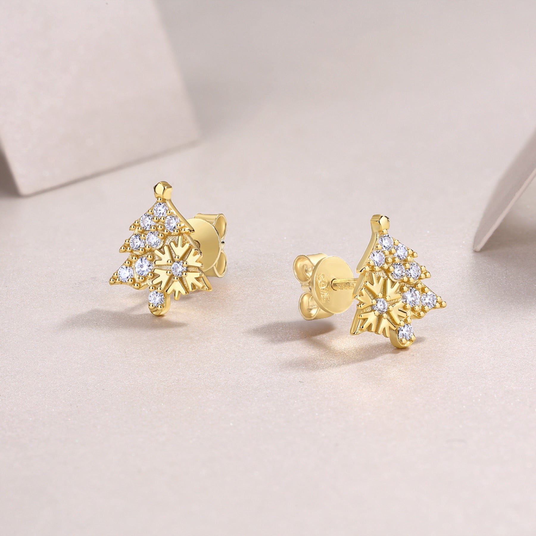 Abete Moissanite Christmas Tree Stud Earrings in Gold-Tone Sterling Silver