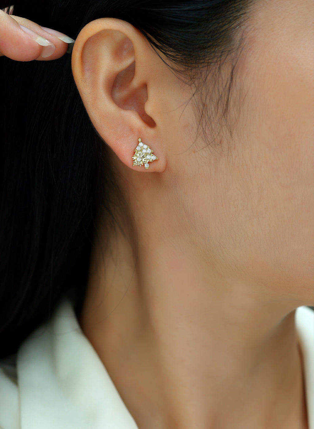 Abete Moissanite Christmas Tree Stud Earrings in Gold-Tone Sterling Silver