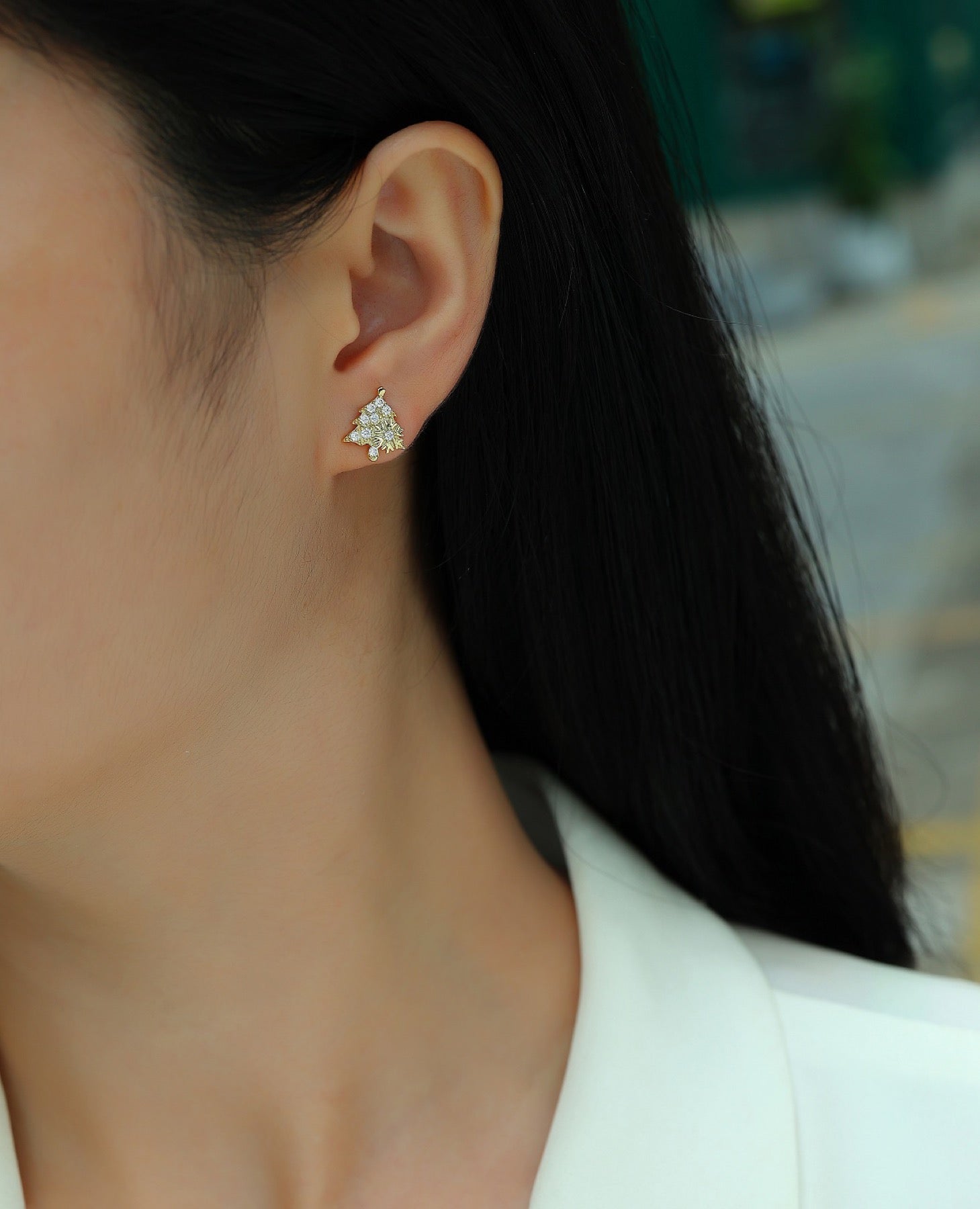 Abete Moissanite Christmas Tree Stud Earrings in Gold-Tone Sterling Silver