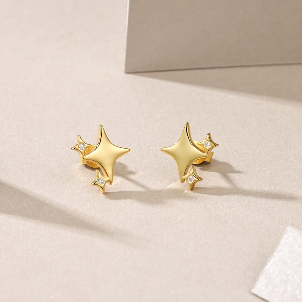 Scintilla Moissanite Star Stud Earrings in Gold-Tone Sterling Silver