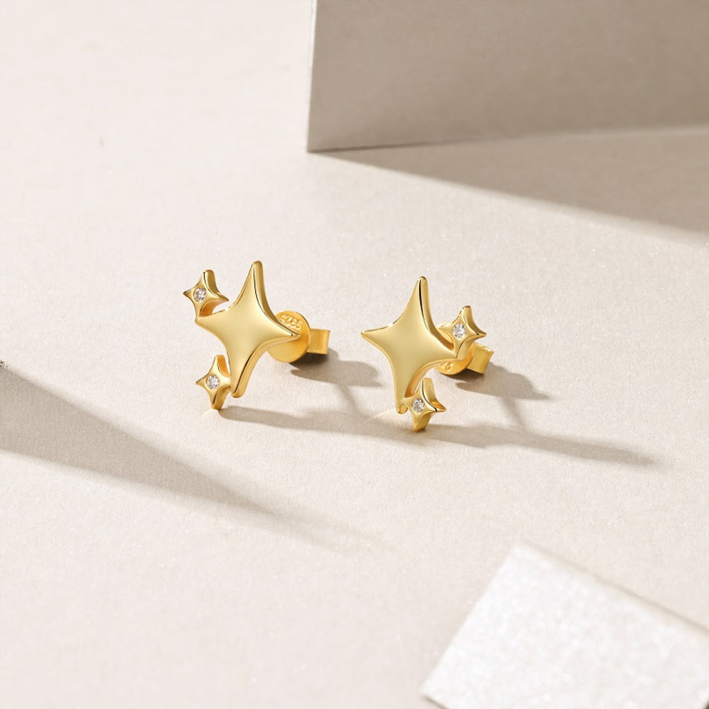 Scintilla Moissanite Star Stud Earrings in Gold-Tone Sterling Silver