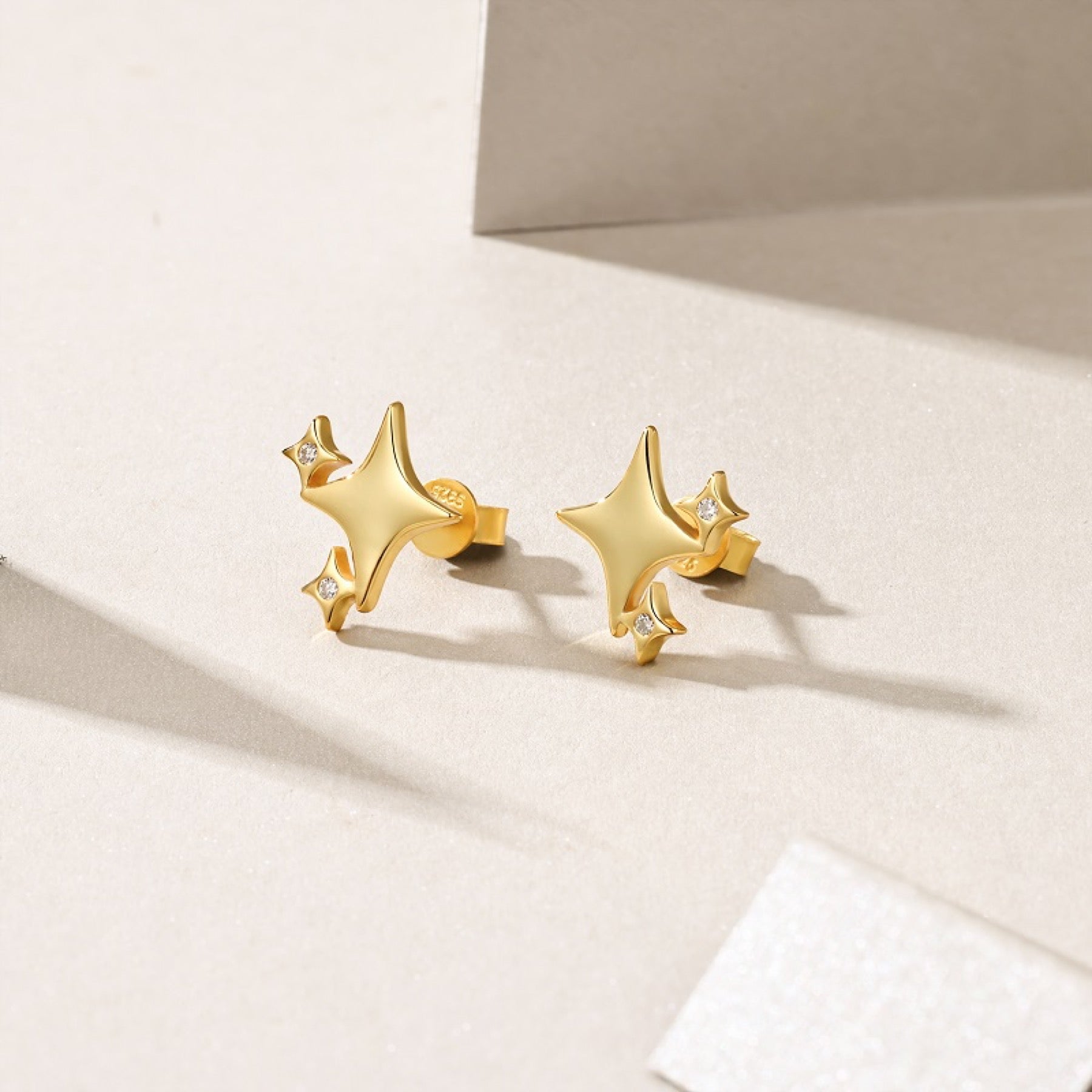 Scintilla Moissanite Star Stud Earrings in Gold-Tone Sterling Silver
