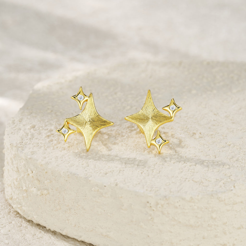 Scintilla Moissanite Star Stud Earrings in Gold-Tone Sterling Silver