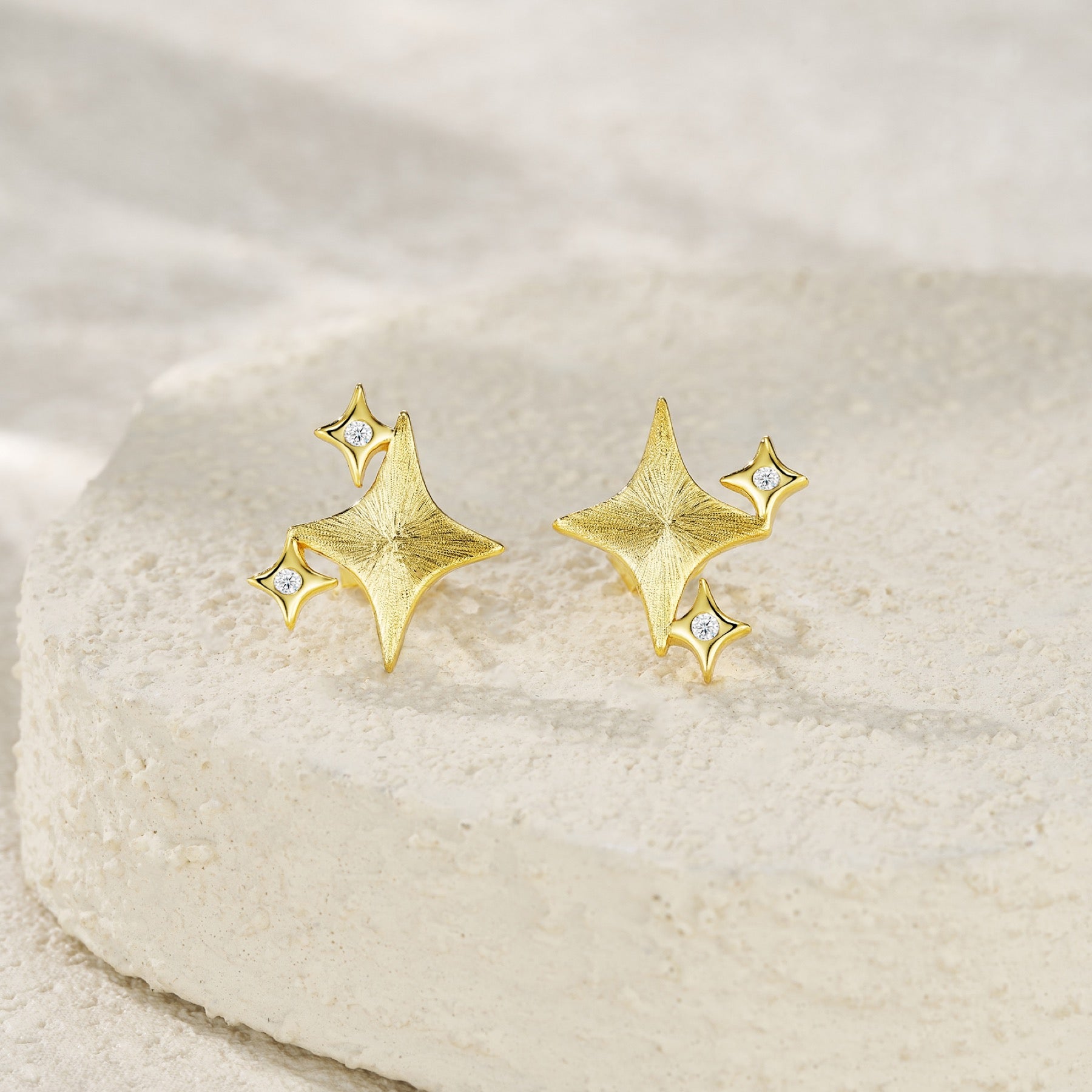 Scintilla Moissanite Star Stud Earrings in Gold-Tone Sterling Silver