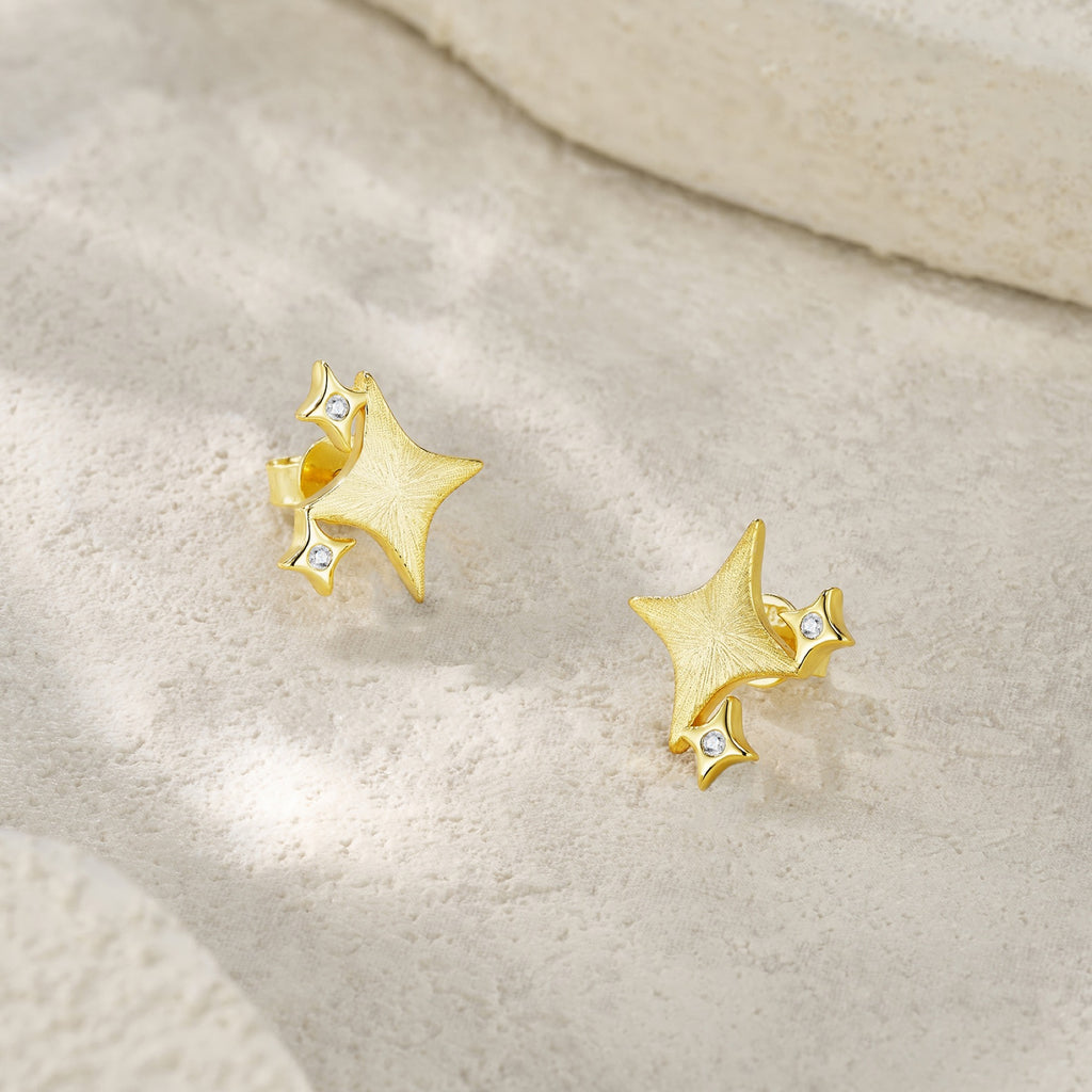 Scintilla Moissanite Star Stud Earrings in Gold-Tone Sterling Silver