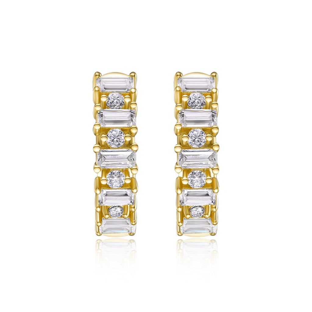 Lingotto Moissanite Baguette Huggie Hoop Earrings in Gold-Tone Sterling Silver