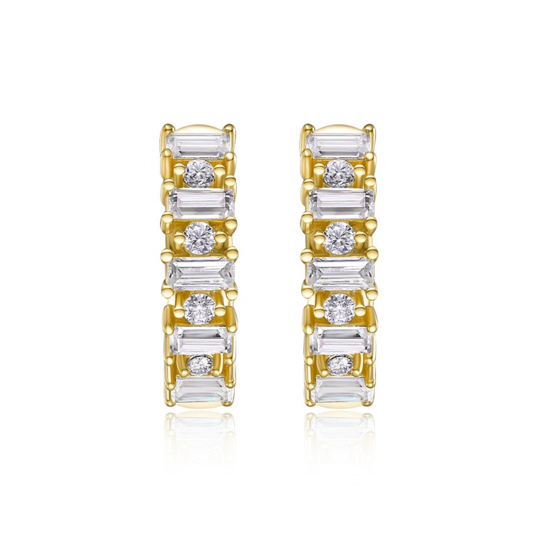 Lingotto Moissanite Baguette Huggie Hoop Earrings in Gold-Tone Sterling Silver