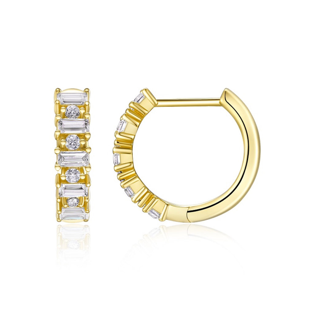 Lingotto Moissanite Baguette Huggie Hoop Earrings in Gold-Tone Sterling Silver