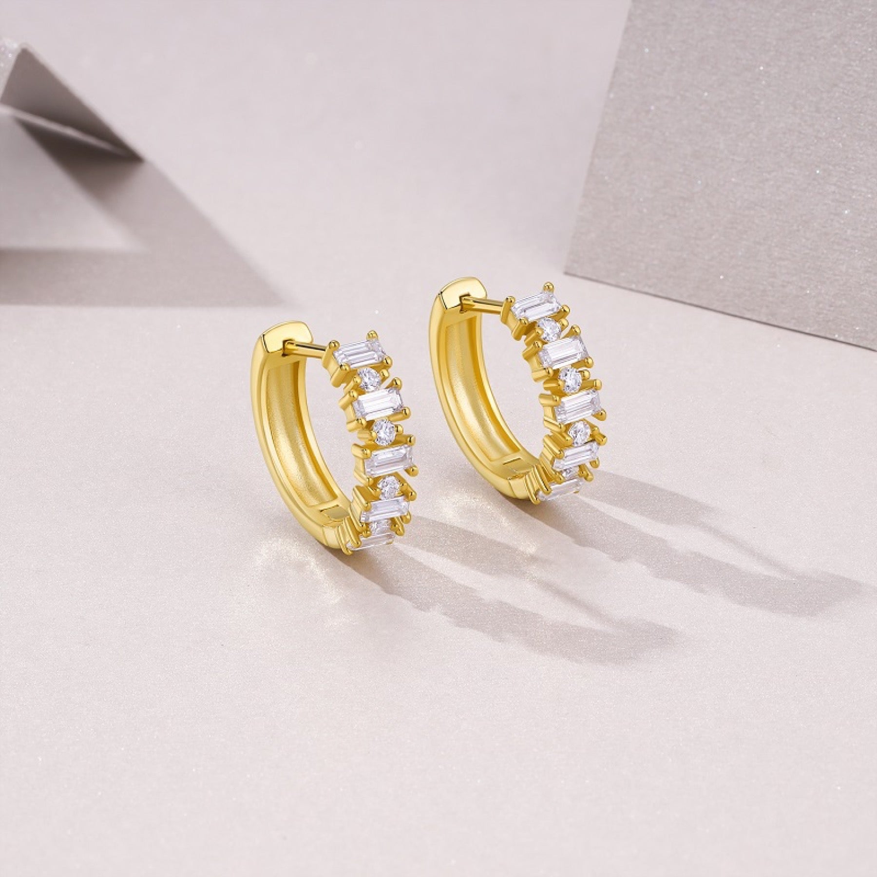 Lingotto Moissanite Baguette Huggie Hoop Earrings in Gold-Tone Sterling Silver