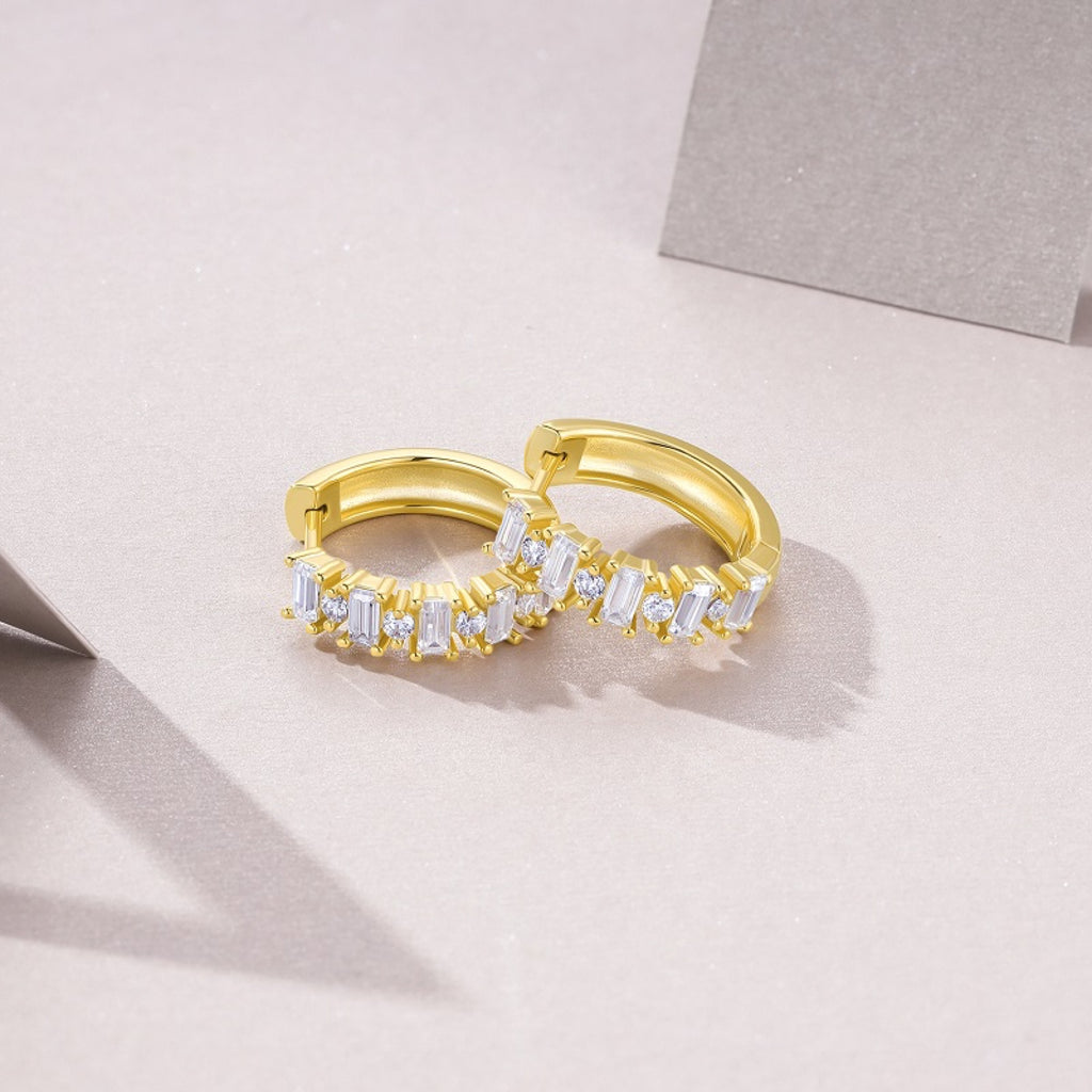 Lingotto Moissanite Baguette Huggie Hoop Earrings in Gold-Tone Sterling Silver