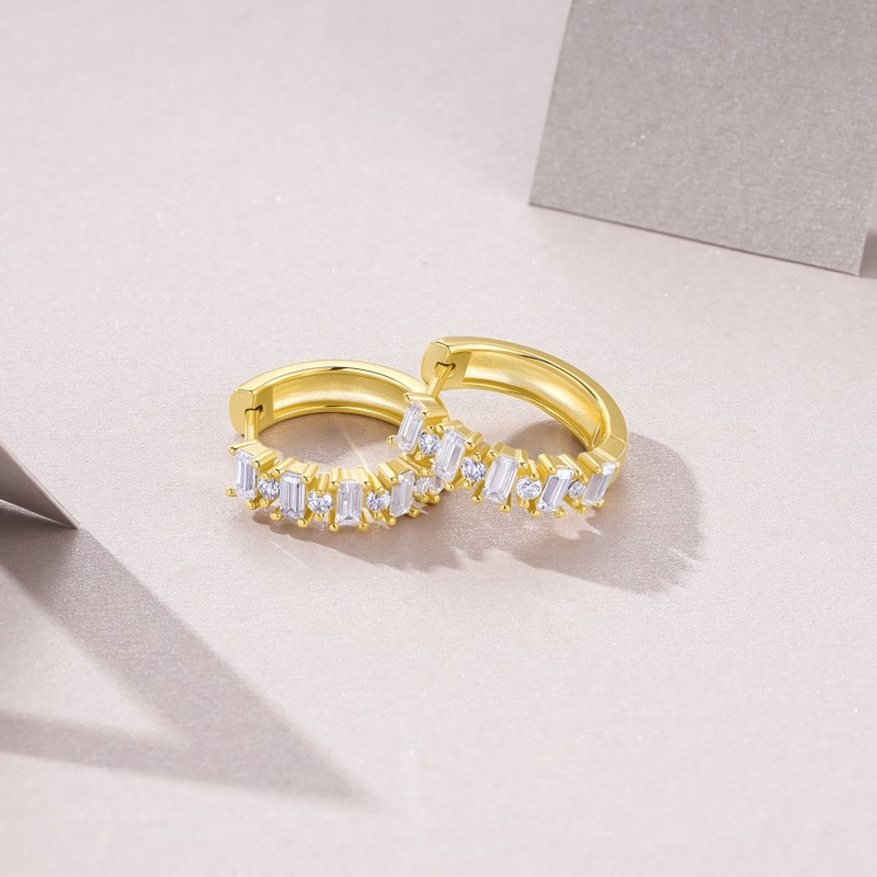 Lingotto Moissanite Baguette Huggie Hoop Earrings in Gold-Tone Sterling Silver
