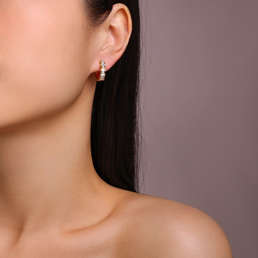 Lingotto Moissanite Baguette Huggie Hoop Earrings in Gold-Tone Sterling Silver