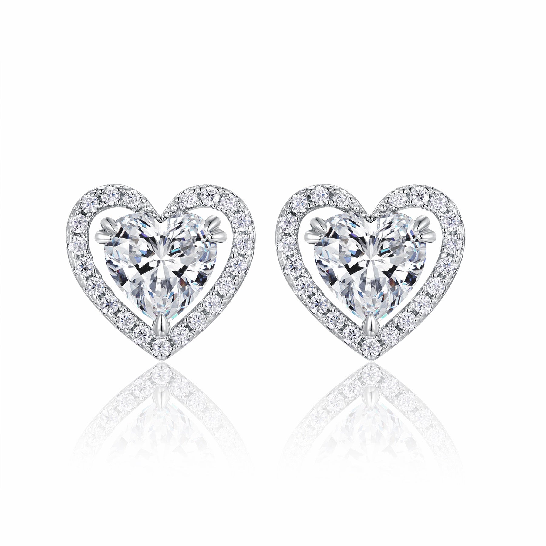 Amorina Moissanite Heart Halo Stud Earrings in Sterling Silver