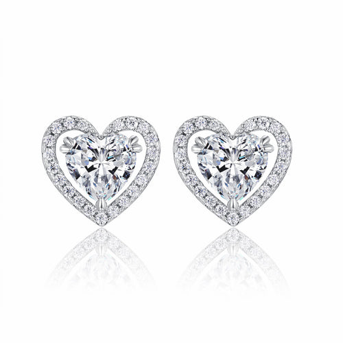 Amorina Moissanite Heart Halo Stud Earrings in Sterling Silver