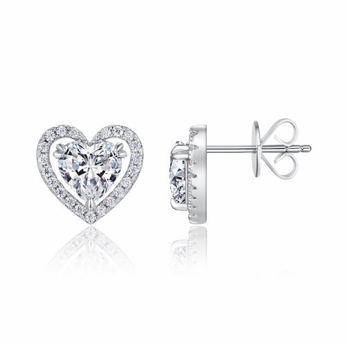 Amorina Moissanite Heart Halo Stud Earrings in Sterling Silver