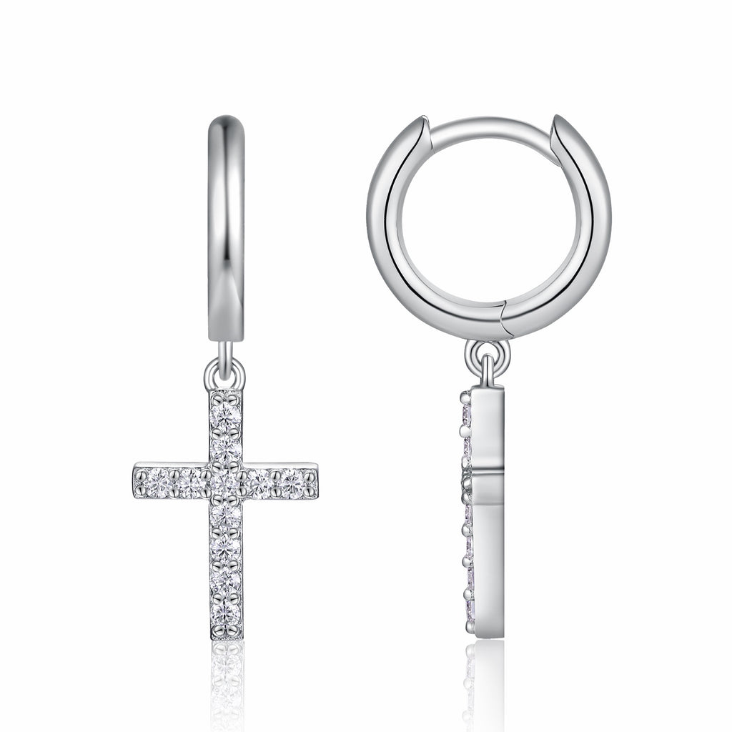 Crocetta Moissanite Cross Drop Earrings in Sterling Silver