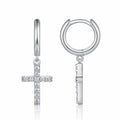 Crocetta Moissanite Cross Drop Earrings in Sterling Silver