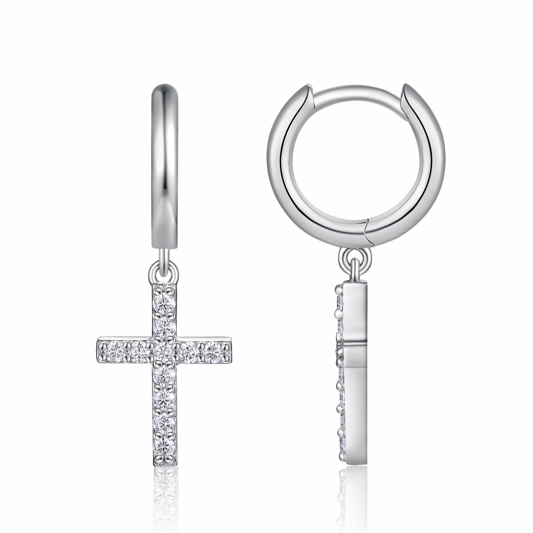 Crocetta Moissanite Cross Drop Earrings in Sterling Silver