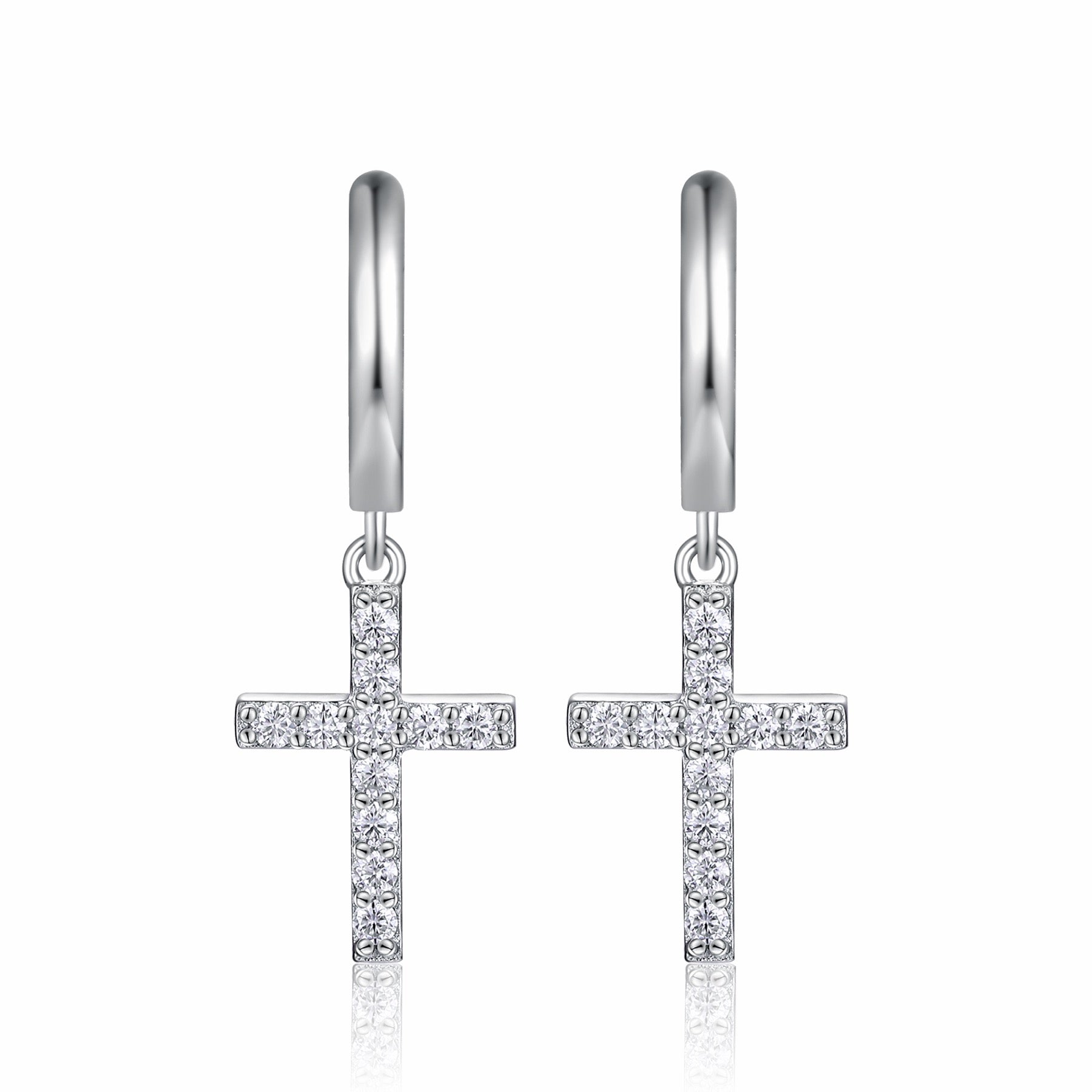 Crocetta Moissanite Cross Drop Earrings in Sterling Silver