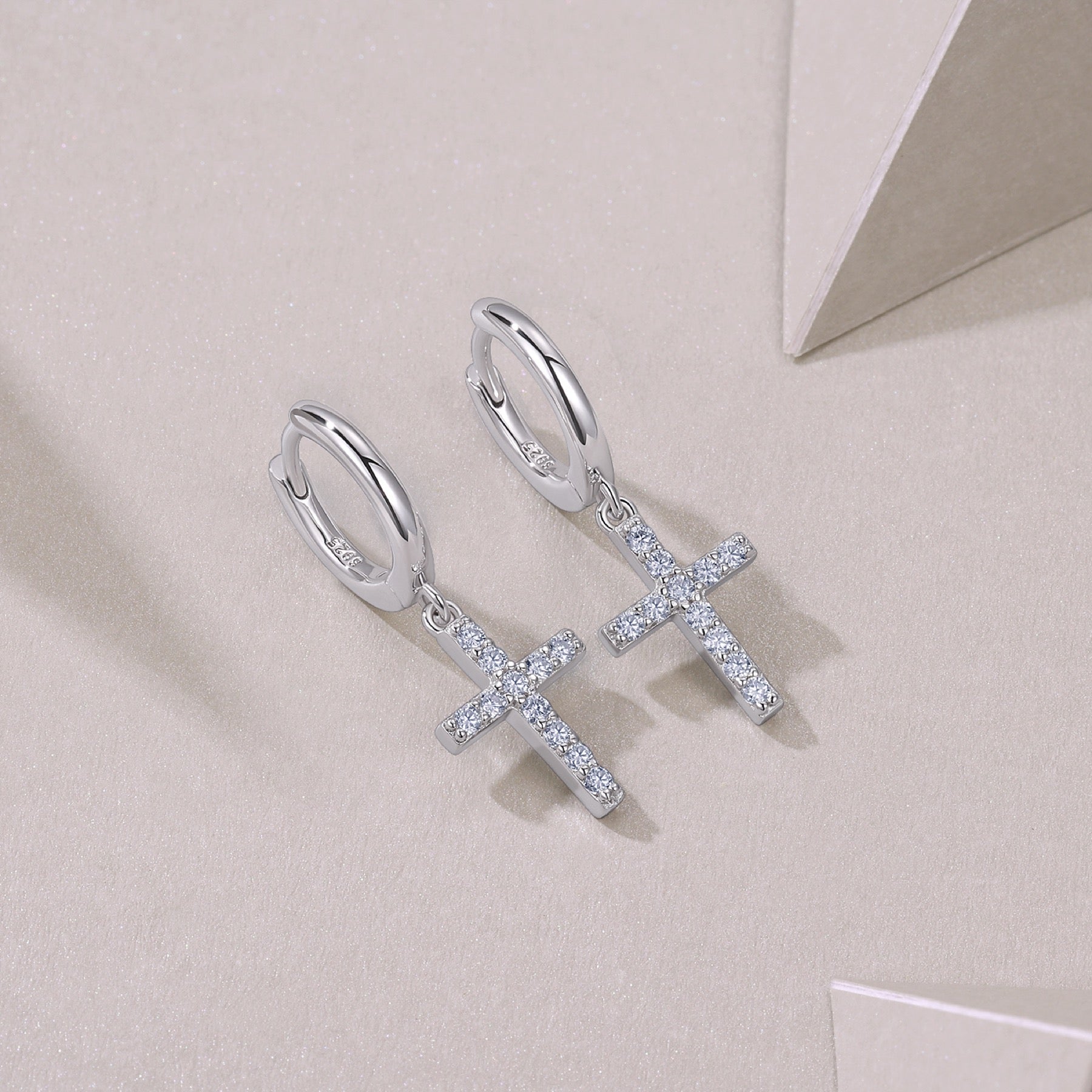 Crocetta Moissanite Cross Drop Earrings in Sterling Silver