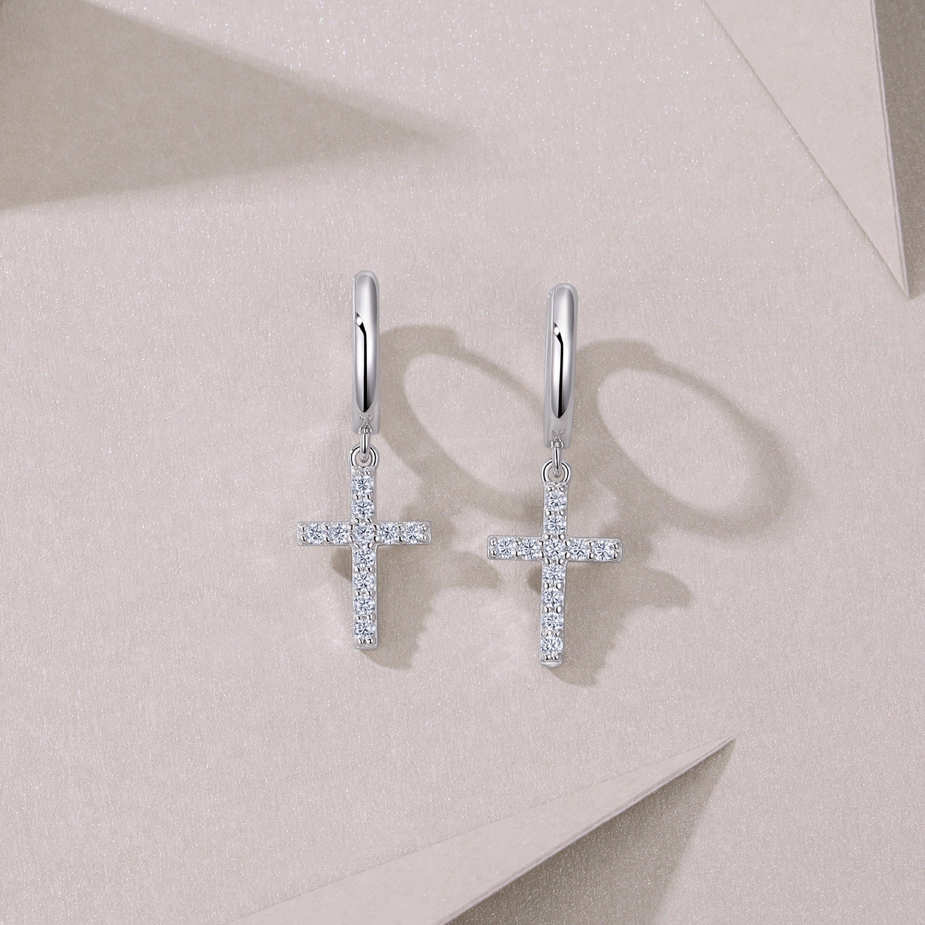 Crocetta Moissanite Cross Drop Earrings in Sterling Silver